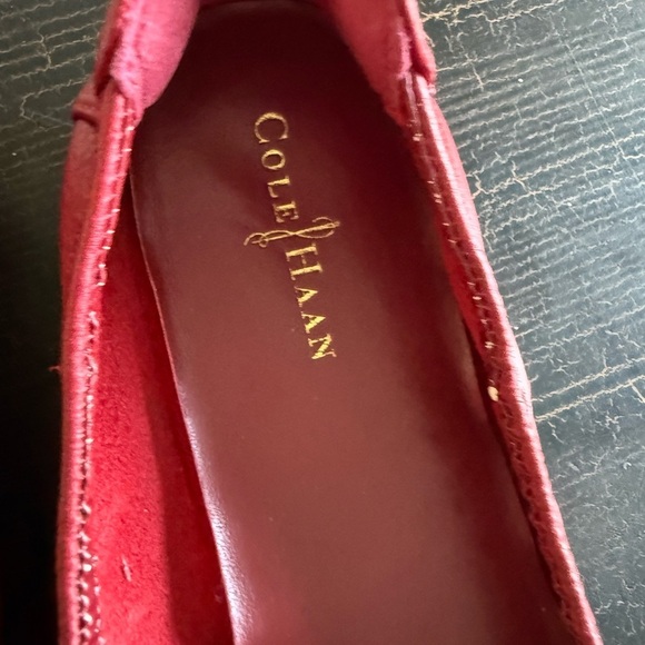 Cole Haan Red Flats with Glossy Finish and Gold Buckle - Picture 2 of 7